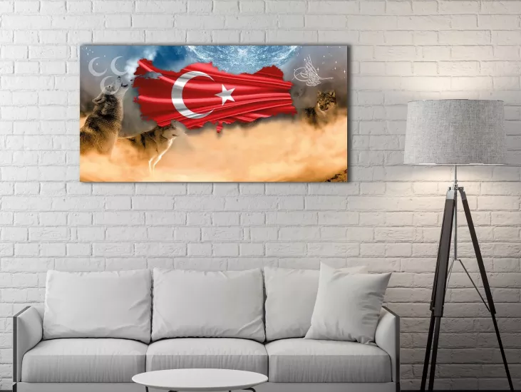 Kurt ve Bayrak - Laminasyonlu Kanvas Tablo