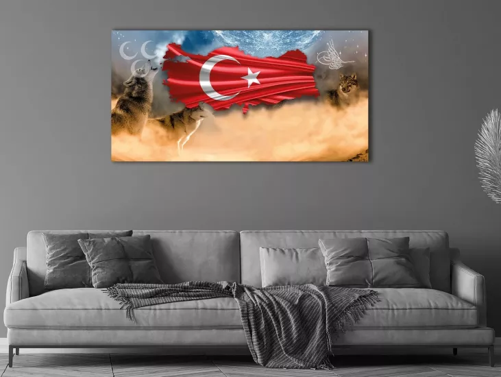 Kurt ve Bayrak - Laminasyonlu Kanvas Tablo