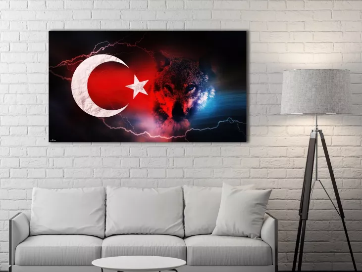 Kurt ve Bayrak - Laminasyonlu Kanvas Tablo