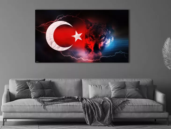 Kurt ve Bayrak - Laminasyonlu Kanvas Tablo