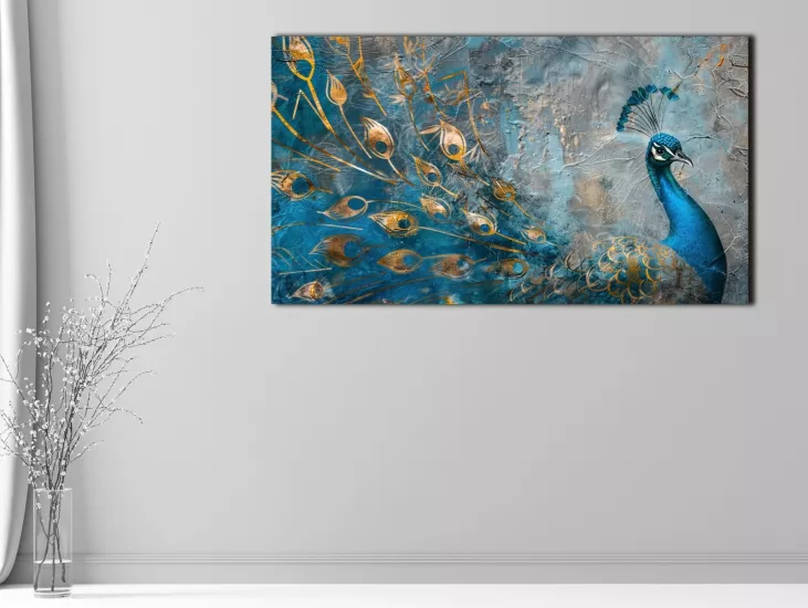 Tavus Kuşu - Sim İşlemeli Kanvas Tablo