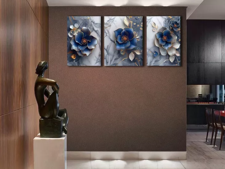 Çiçekler - Laminasyonlu Kanvas Tablo 3 lü Set