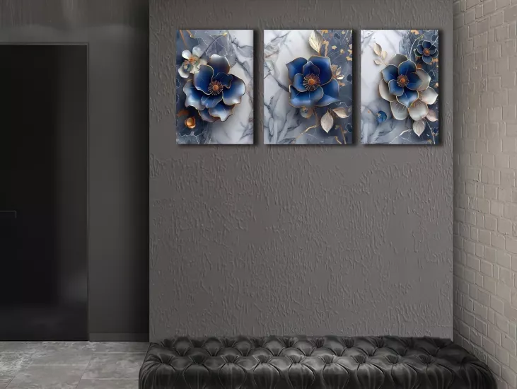 Çiçekler - Laminasyonlu Kanvas Tablo 3 lü Set