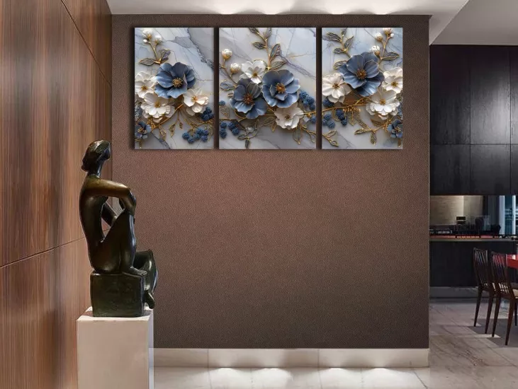 Çiçekler - Laminasyonlu Kanvas Tablo 3 lü Set