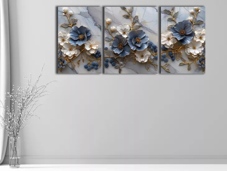 Çiçekler - Laminasyonlu Kanvas Tablo 3 lü Set