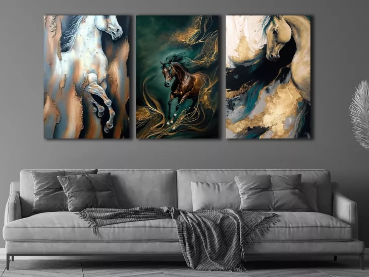 Horse - Laminasyonlu Kanvas Tablo 3 lü Set