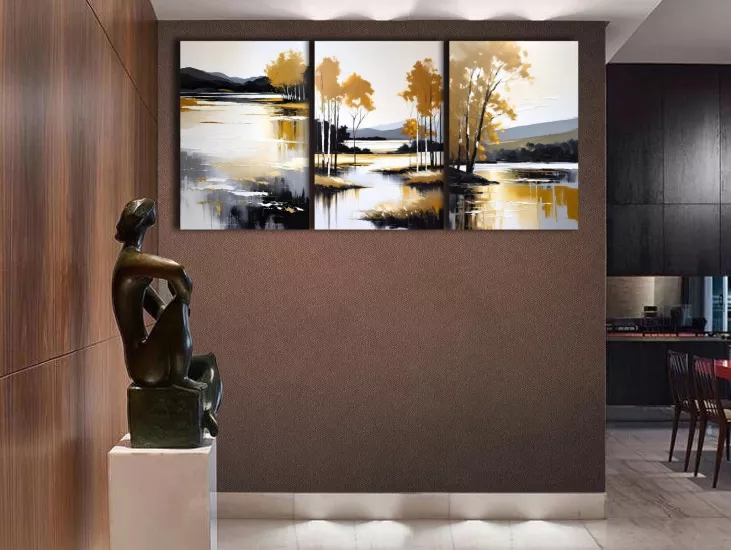 Göl Kenarı - Laminasyonlu Kanvas Tablo 3 lü Set