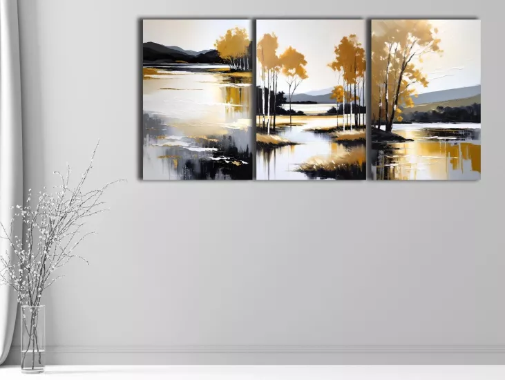 Göl Kenarı - Laminasyonlu Kanvas Tablo 3 lü Set