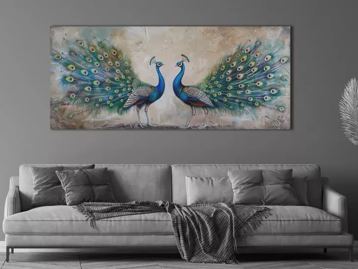 Tavus Kuşu - Sim İşlemeli Kanvas Tablo