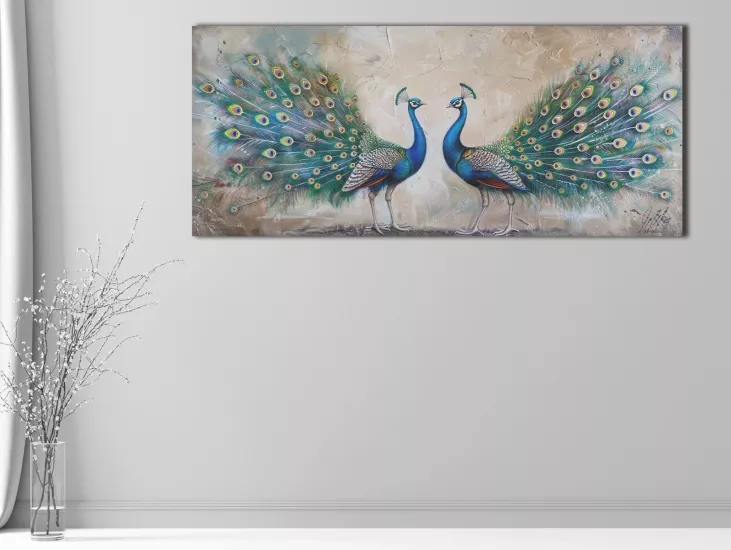 Tavus Kuşu - Sim İşlemeli Kanvas Tablo