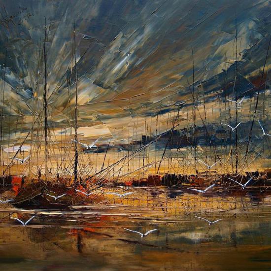 SUNSET ON SEA - Laminasyonlu Kanvas Tablo
