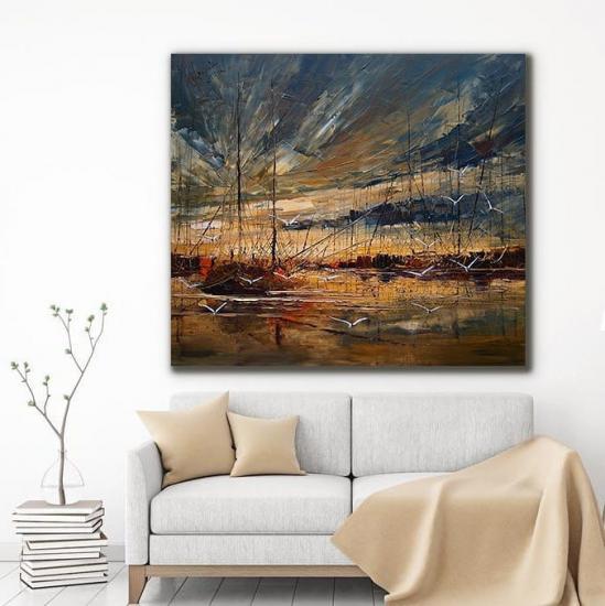 SUNSET ON SEA - Laminasyonlu Kanvas Tablo