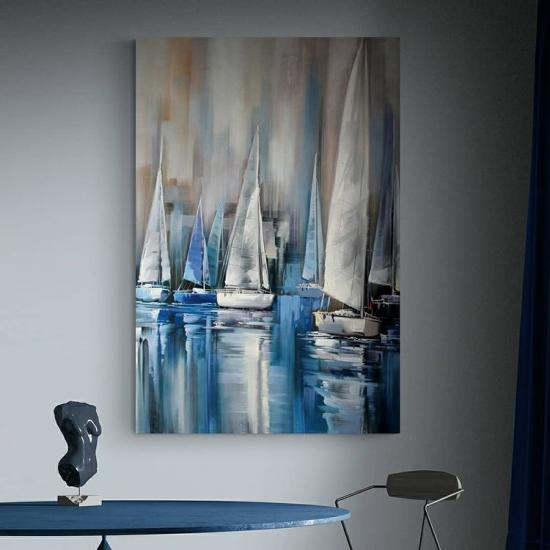 BOATS ON SEA - Yağlı Boya Efektli Kanvas Tablo