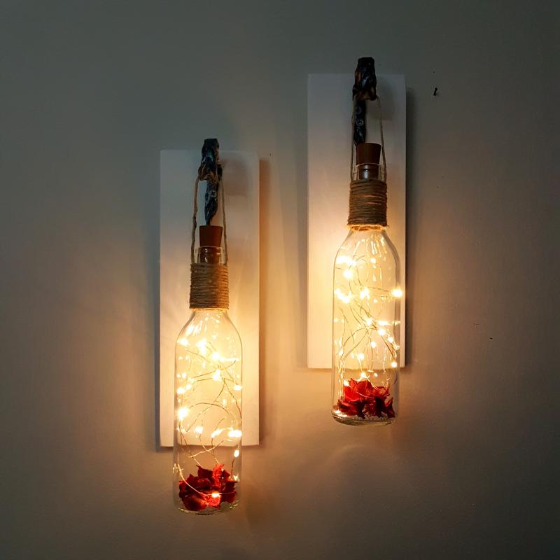Dekoratif%20Led%20Işıklı,%20Şişe%20Model,%20Beyaz%20Duvar%20Dekor,%20İkili%20Set