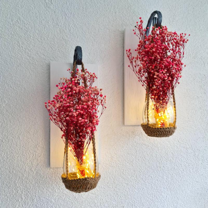 Duvar%20Dekoru,%20Led%20Işıklı,%20Pembe%20Cipso%20Çiçekli,%20Beyaz%20Aplik%20İkili%20Set