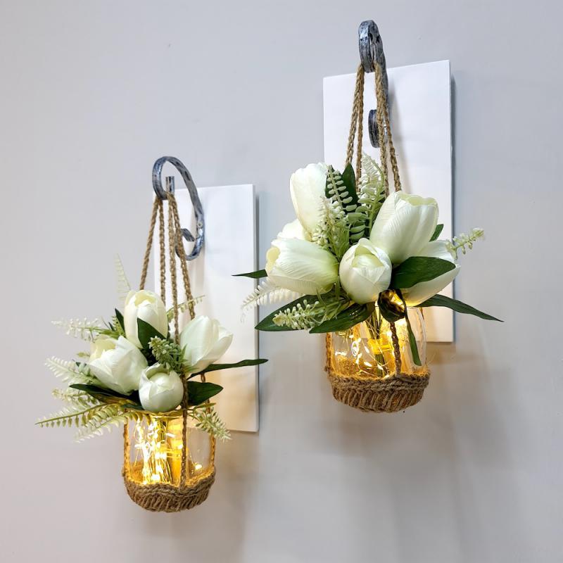Duvar%20Dekoru,%20Led%20Işıklı,%20Beyaz%20Lale%20Çiçekli,%20Beyaz%20Aplik%20İkili%20Set
