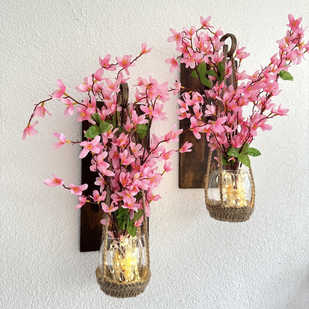 Duvar%20Dekoru,%20Led%20Işıklı,%20Pembe%20Sakura%20Çiçekli,%20Ceviz%20Aplik%20İkili%20Set