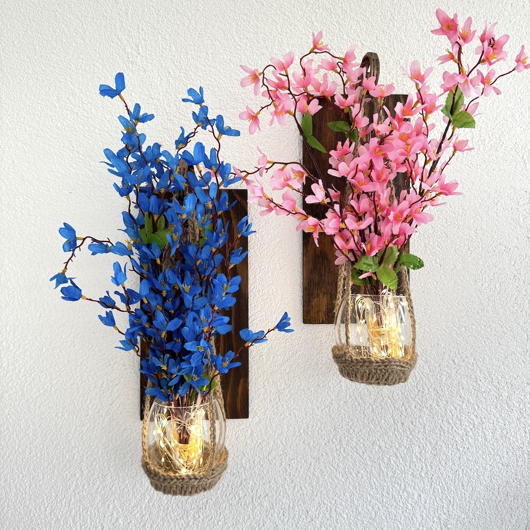 Duvar%20Dekoru,%20Led%20Işıklı,%20Pembe%20ve%20Mavi%20Sakura%20Çiçekli,%20Ceviz%20Aplik%20İkili%20Set