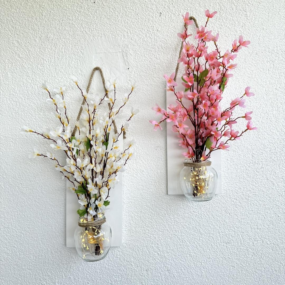 Led%20Işıklı,%20Pembe%20ve%20Beyaz%20Sakura%20Çiçekli%20Duvar%20Dekoru%20Beyaz%20İkili%20Set