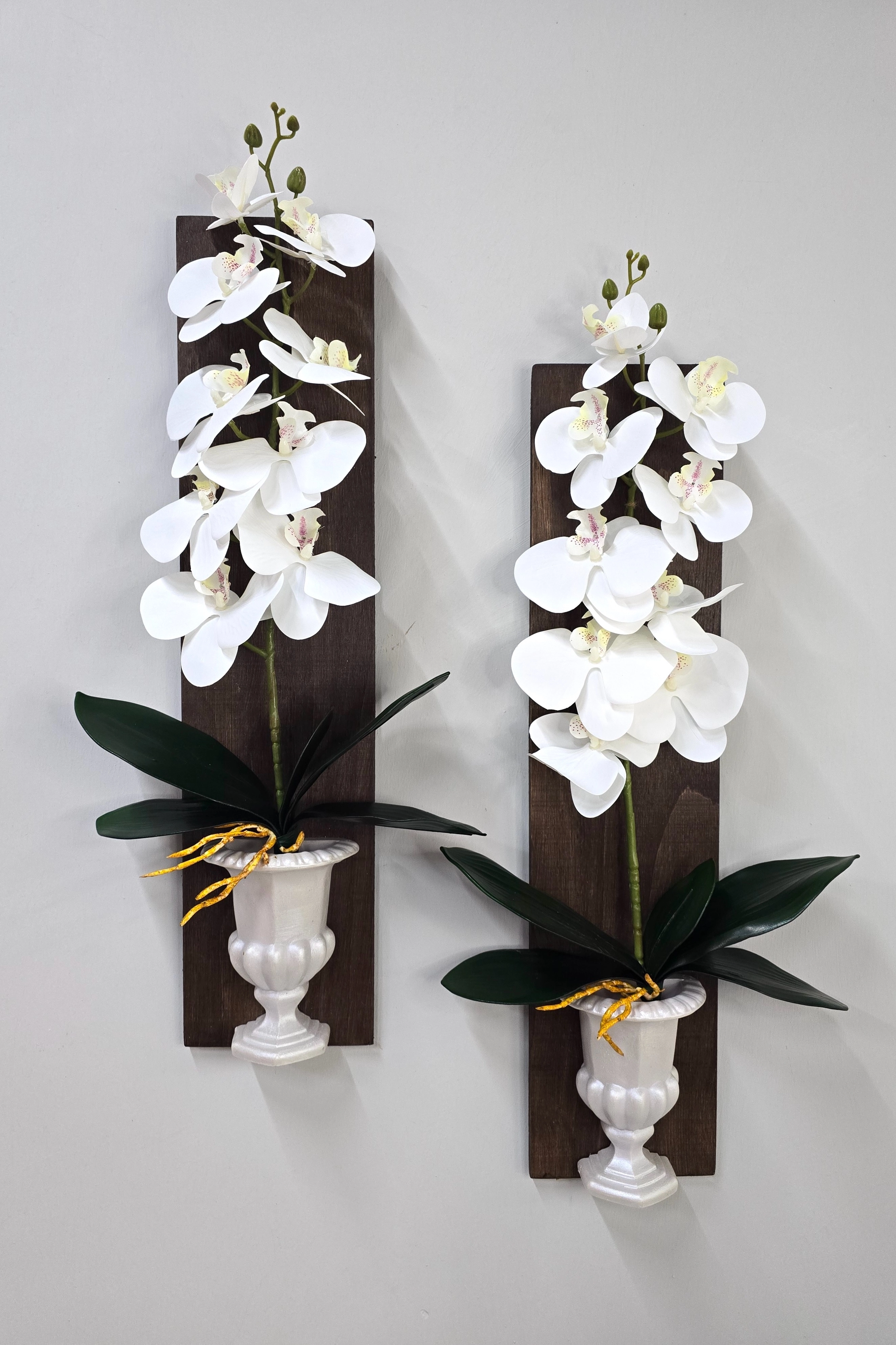 Beyaz%20Islak%20Orkide%20Çiçekli%20Boy%20Duvar%20Dekoru%20Ceviz%20İkili%20Set
