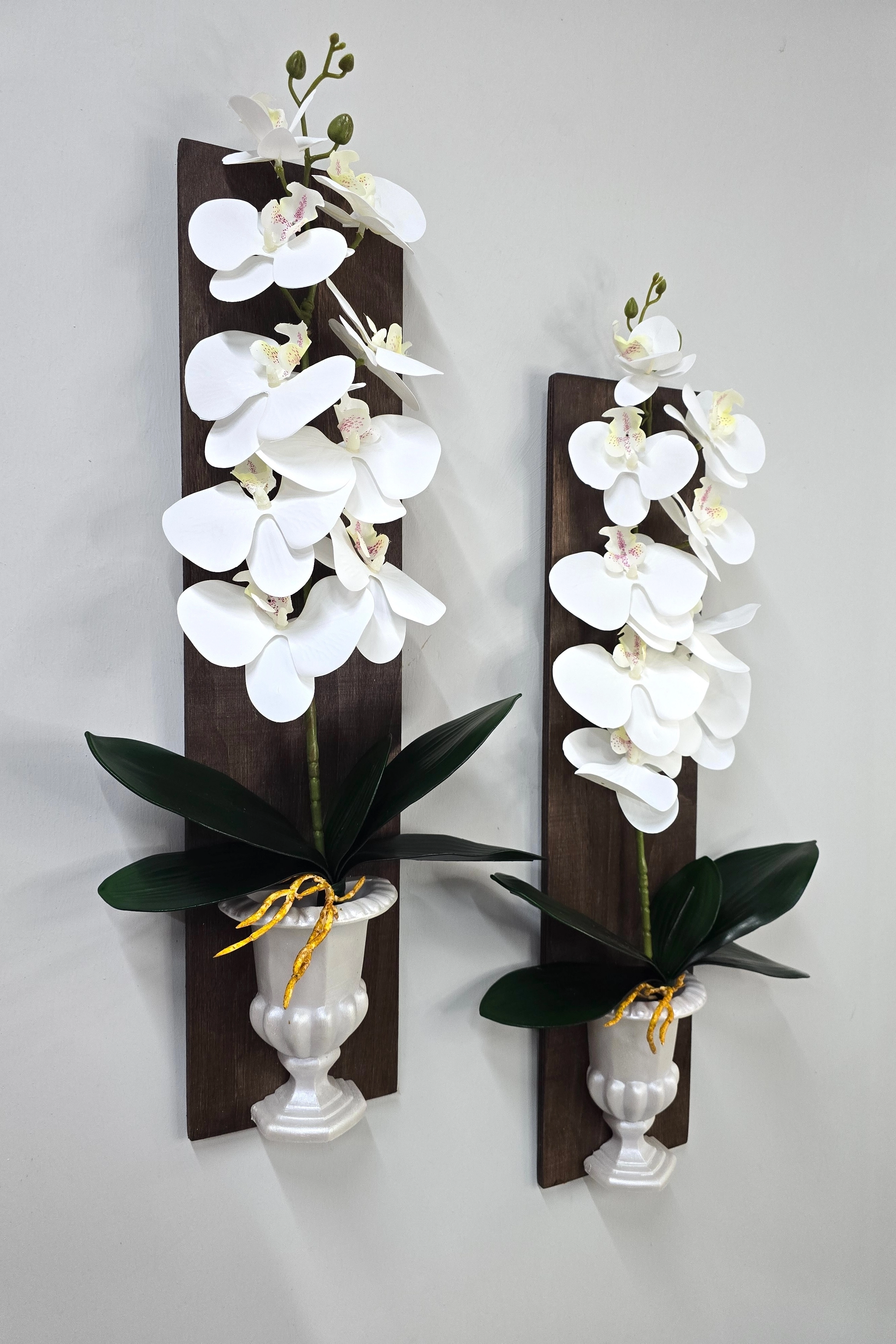 Beyaz%20Islak%20Orkide%20Çiçekli%20Boy%20Duvar%20Dekoru%20Ceviz%20İkili%20Set