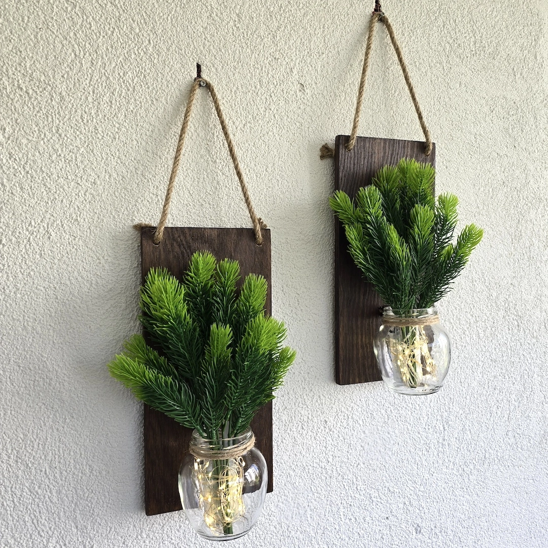 Led%20Işıklı,%20Çam%20Kozalak%20Çiçekli%20Duvar%20Dekoru%20Ceviz%20İkili%20Set