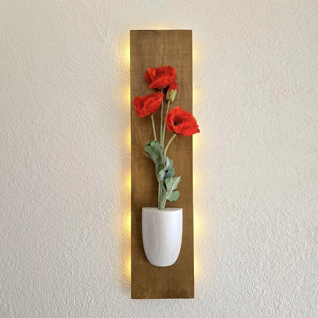 Led%20Işıklı,%20Turuncu%20Gelincik%20Çiçekli%20Duvar%20Dekoru,%20Meşe