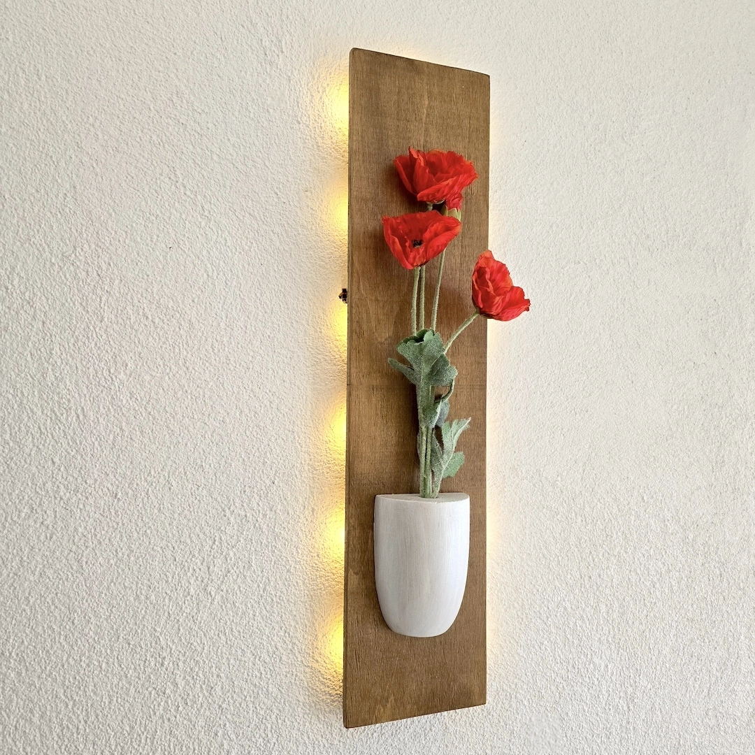 Led%20Işıklı,%20Turuncu%20Gelincik%20Çiçekli%20Duvar%20Dekoru,%20Meşe