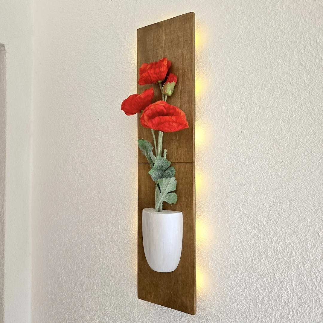 Led%20Işıklı,%20Turuncu%20Gelincik%20Çiçekli%20Duvar%20Dekoru,%20Meşe