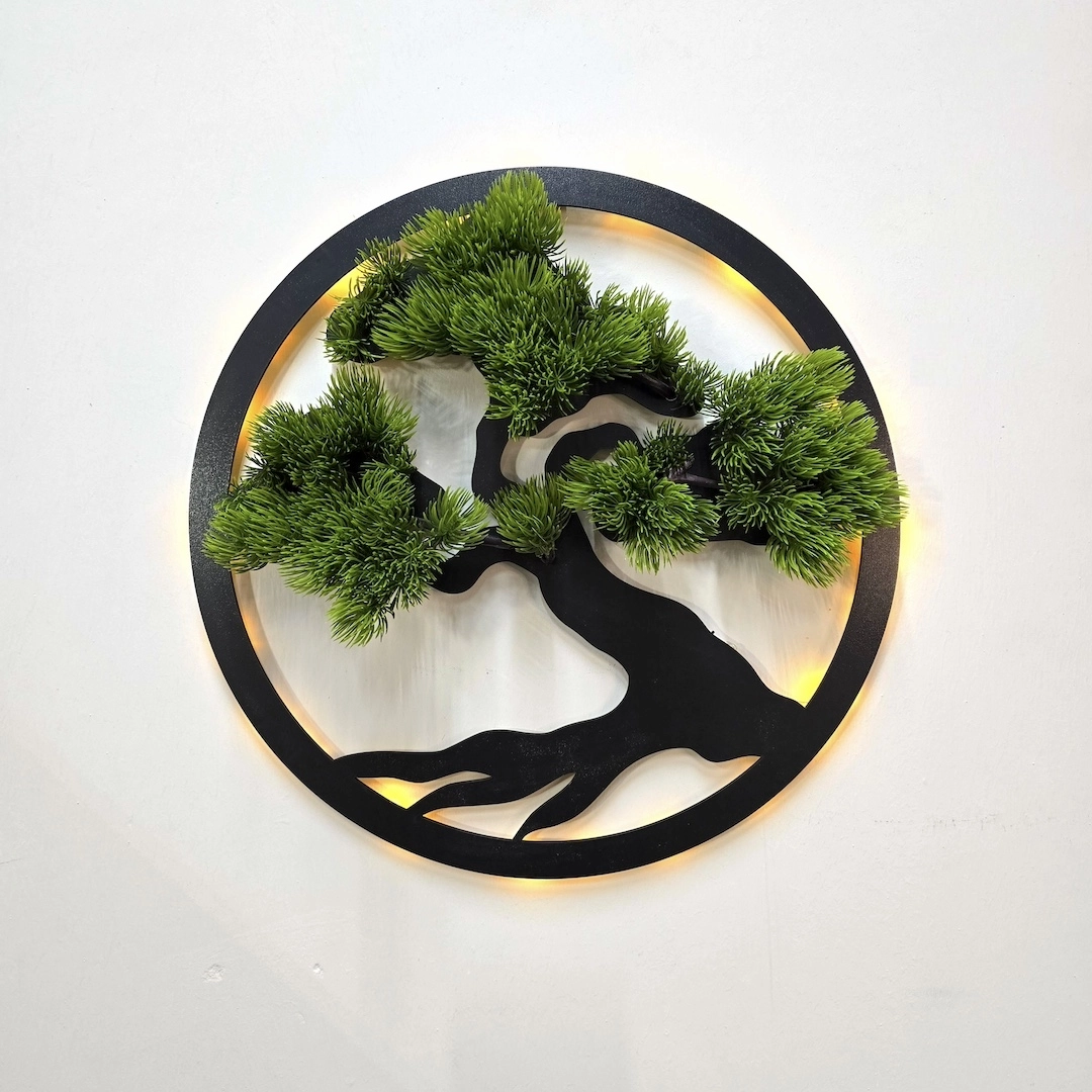 Led%20Işıklı%20ve%20Yeşil%20Bonsai%20Ağaç%20Tablo%2040cm