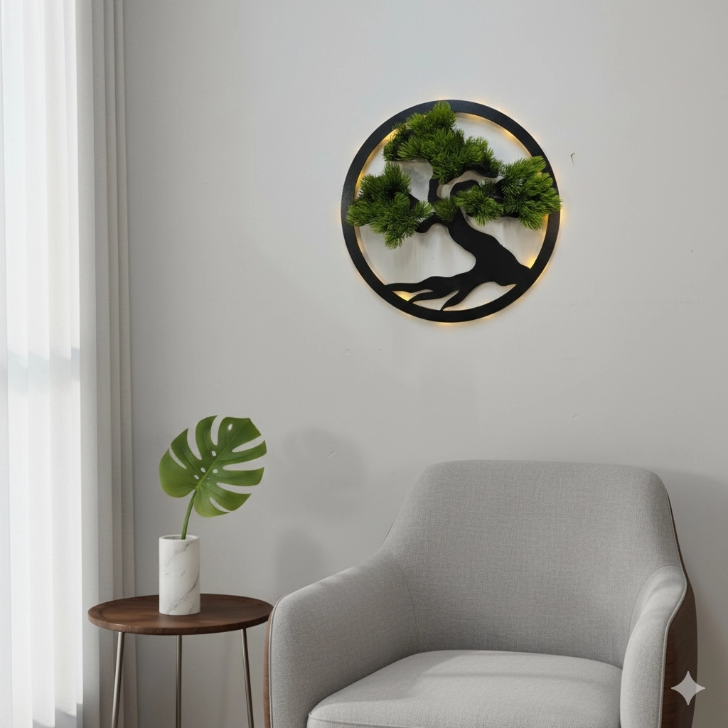 Led%20Işıklı%20ve%20Yeşil%20Bonsai%20Ağaç%20Tablo%2040cm