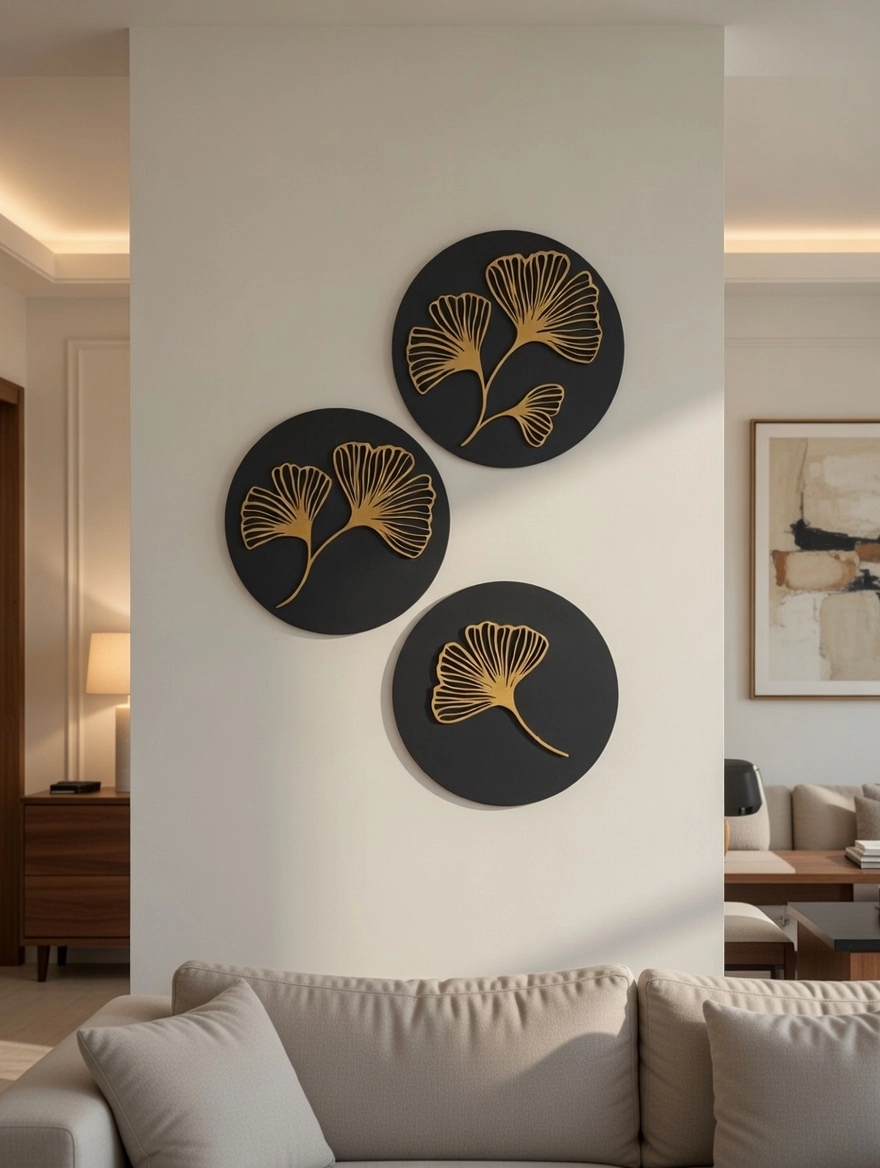 Üç%20Parçalı%20Yelpaze%20Motifli%20Duvar%20Dekoru%2040cm