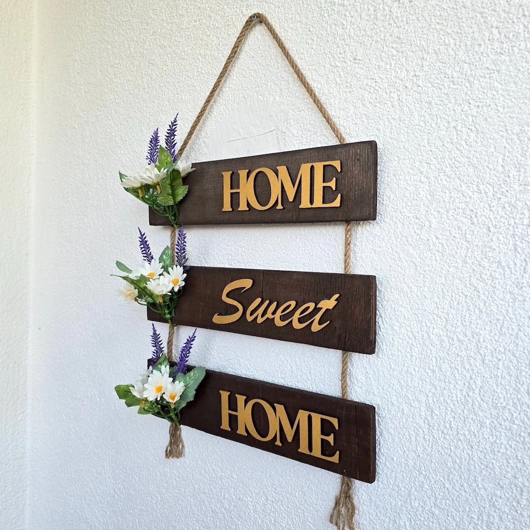 Papatya%20Çiçekli%20Home,%20Sweet,%20Home%20Kapı%20ve%20Duvar%20Süsü
