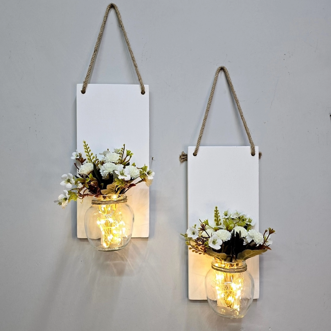 Led%20Işıklı,%20Beyaz%20Karanfil%20Çiçekli%20Duvar%20Dekoru%20İkili%20Set,%20Ceviz