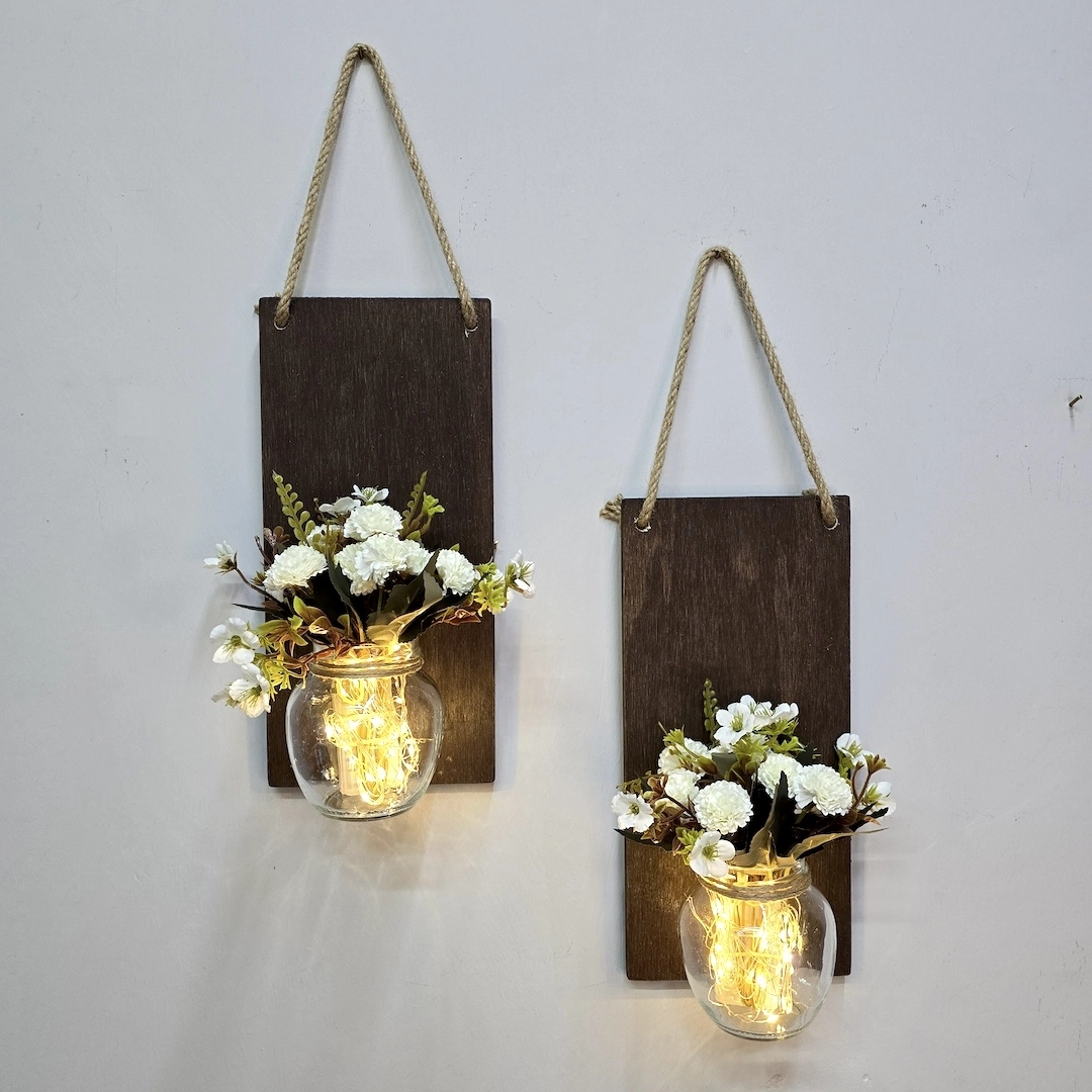 Led%20Işıklı,%20Yeşil%20Sarkan%20Çiçekli%20Duvar%20Dekoru%20İkili%20Set,%20Ceviz