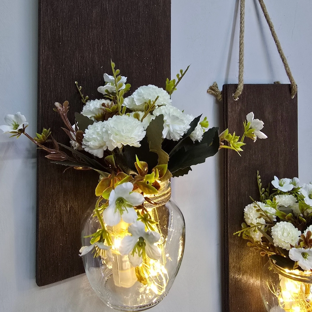 Led%20Işıklı,%20Yeşil%20Sarkan%20Çiçekli%20Duvar%20Dekoru%20İkili%20Set,%20Ceviz