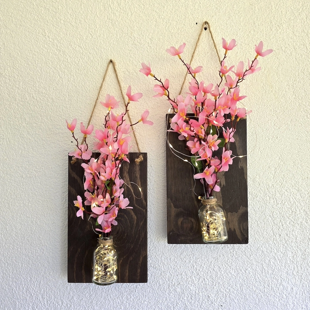 Pembe%20Sakura%20Çiçekli%20ve%20Led%20Işıklı%20Duvar%20Dekoru%202%20li%20Set%20-%20Ceviz