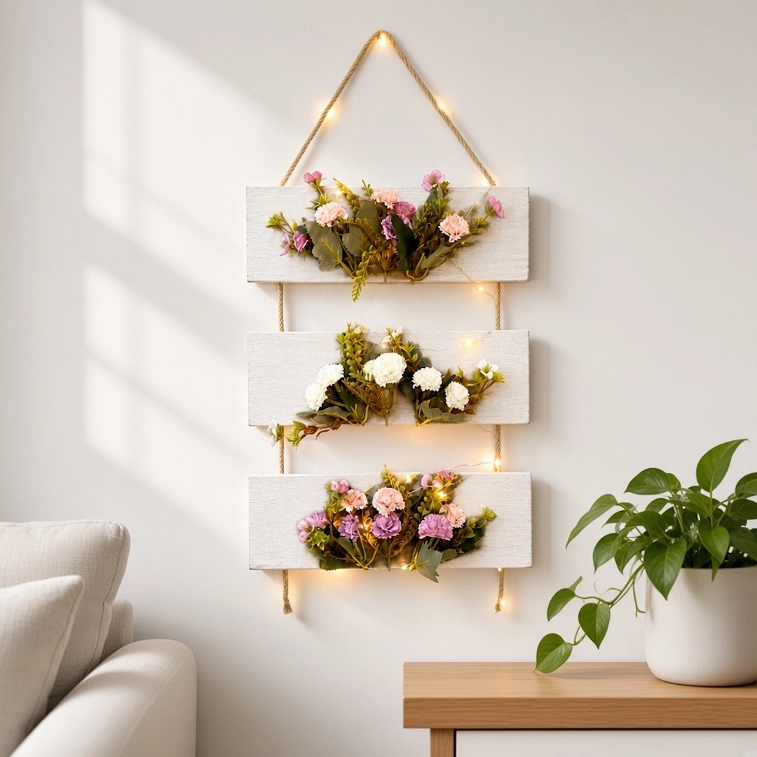 Pembe%20ve%20Beyaz%20Karanfil%20Çiçekli,%20Led%20Işıklı%20Duvar%20Dekoru%20-%20Beyaz