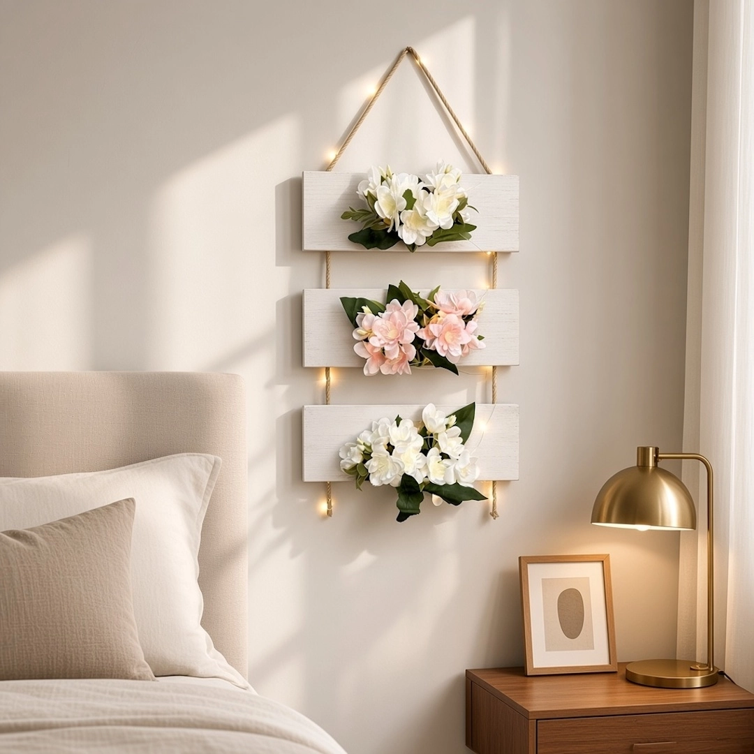Beyaz%20ve%20Pembe%20Yasemin%20Çiçekli,%20Led%20Işıklı%20Duvar%20Dekoru%20-%20Beyaz