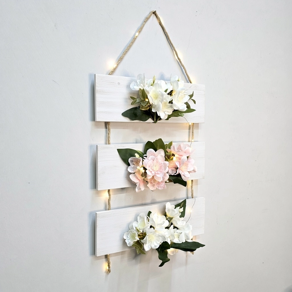 Beyaz%20ve%20Pembe%20Yasemin%20Çiçekli,%20Led%20Işıklı%20Duvar%20Dekoru%20-%20Beyaz
