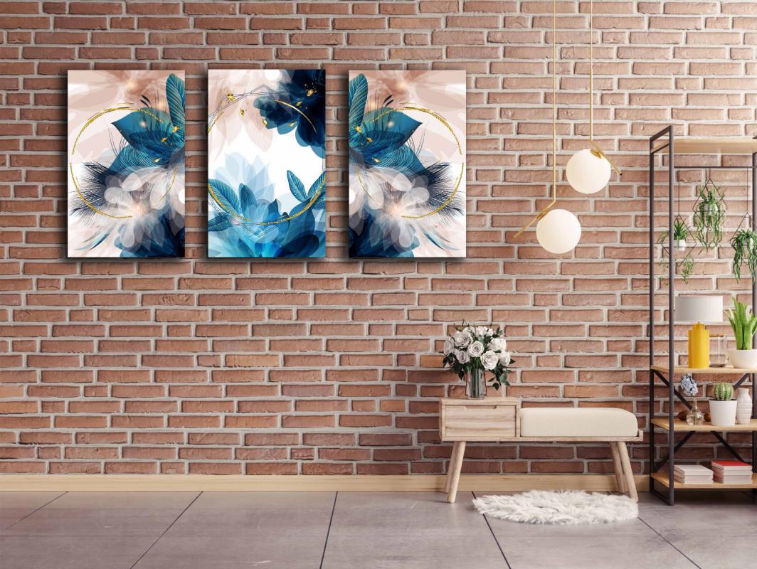 Sim İşlemeli, Laminasyonlu Kanvas Tablo 3 lü Set