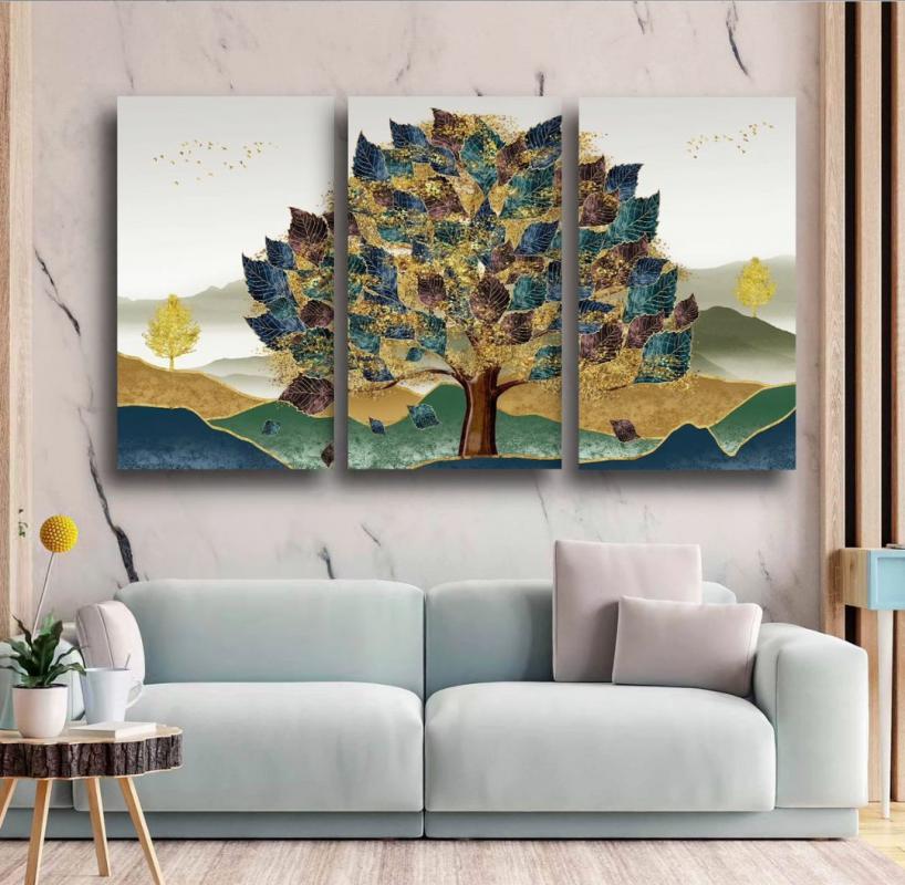 Sim İşlemeli, Laminasyonlu Kanvas Tablo 3 lü Set