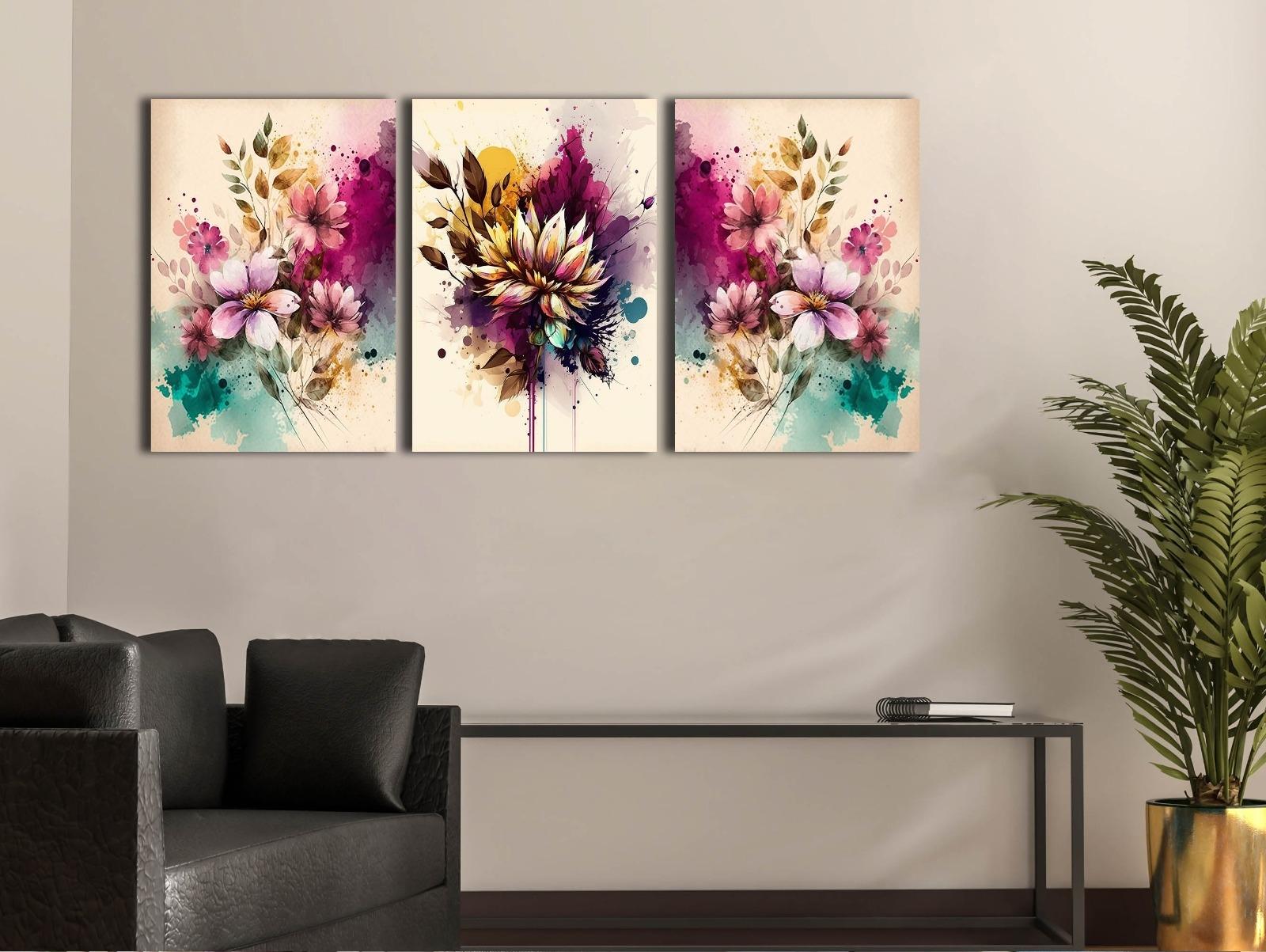 Çiçekler%20-%20Laminasyonlu%20Kanvas%20Tablo%203%20lü%20Set