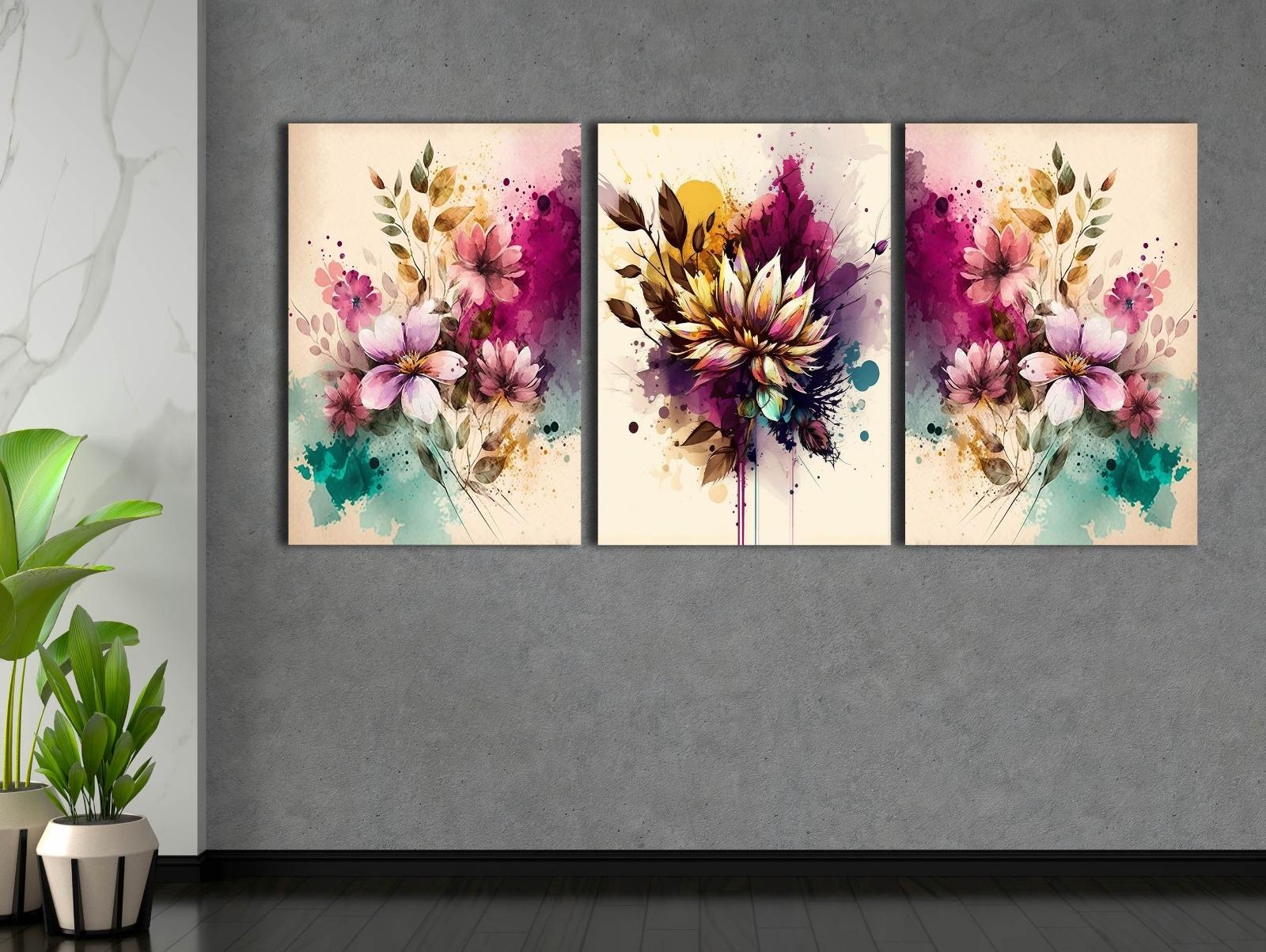 Çiçekler%20-%20Laminasyonlu%20Kanvas%20Tablo%203%20lü%20Set
