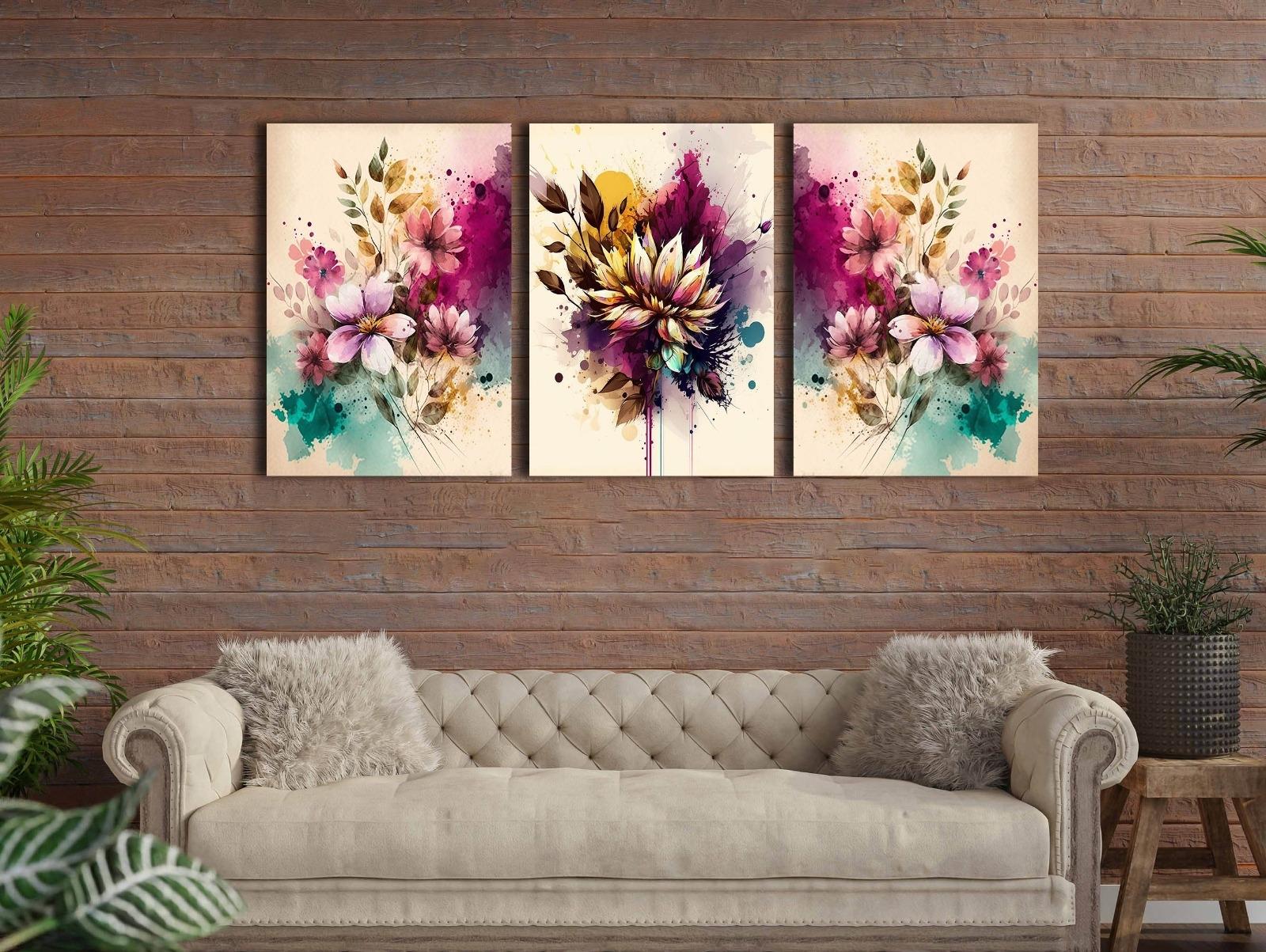 Çiçekler%20-%20Laminasyonlu%20Kanvas%20Tablo%203%20lü%20Set
