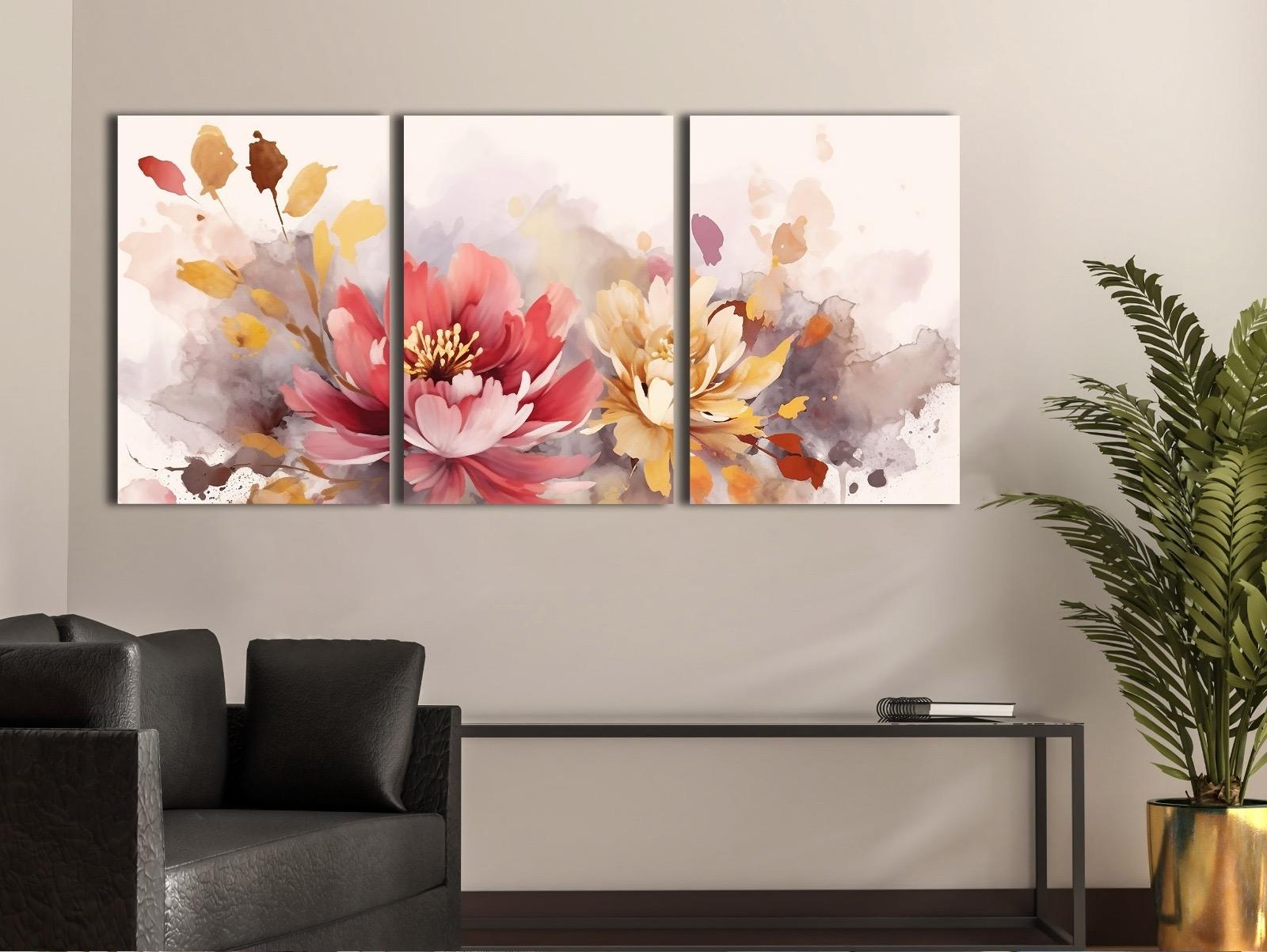 Çiçekler%20-%20Laminasyonlu%20Kanvas%20Tablo%203%20lü%20Set