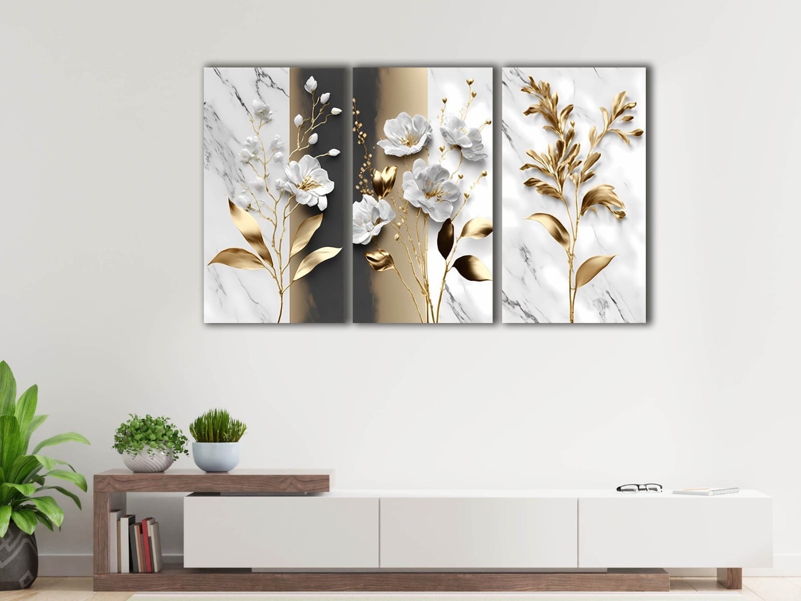 Beyaz%20Çiçekler%20-%20Laminasyonlu%20Kanvas%20Tablo%203’lü%20Set