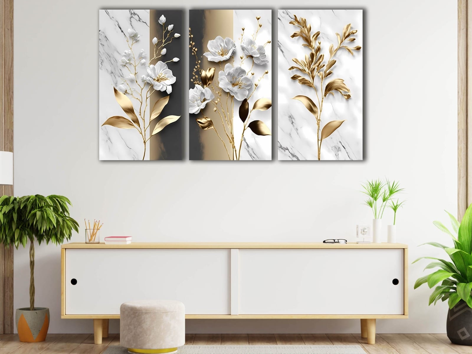 Beyaz%20Çiçekler%20-%20Laminasyonlu%20Kanvas%20Tablo%203’lü%20Set