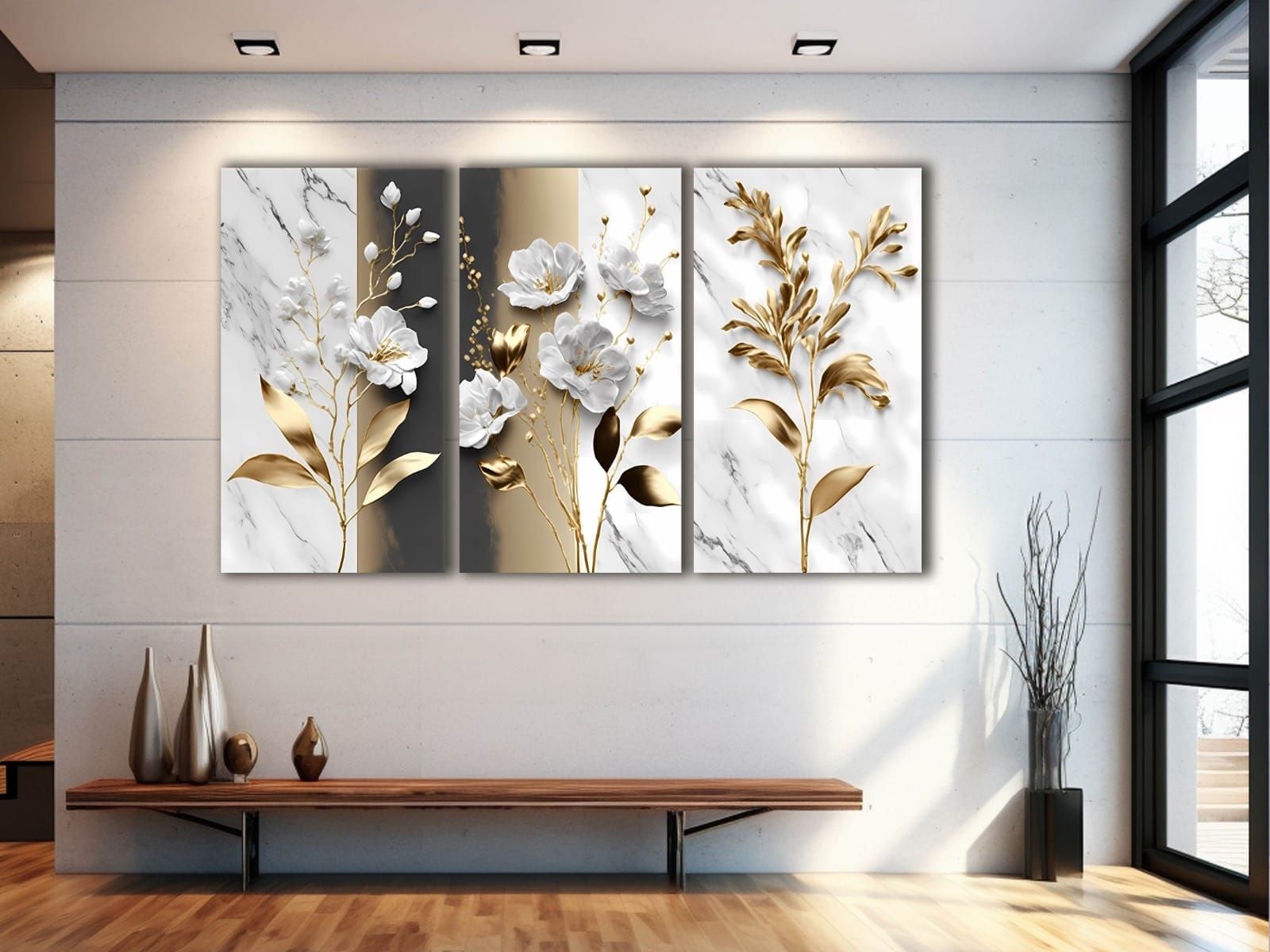 Beyaz%20Çiçekler%20-%20Laminasyonlu%20Kanvas%20Tablo%203’lü%20Set