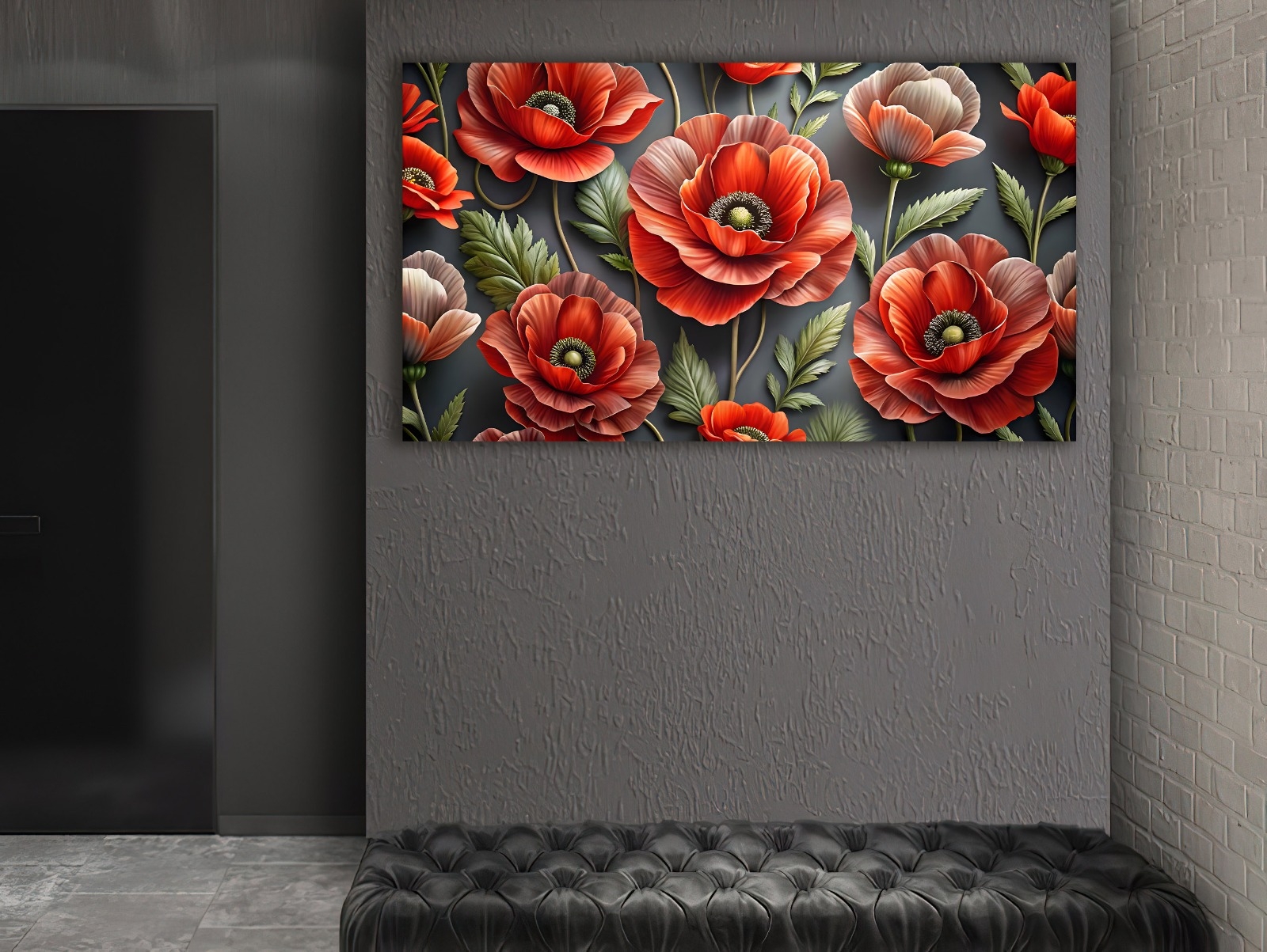 Kırmızı%20Çiçekler%20-%20Sim%20İşlemeli%20Kanvas%20Tablo